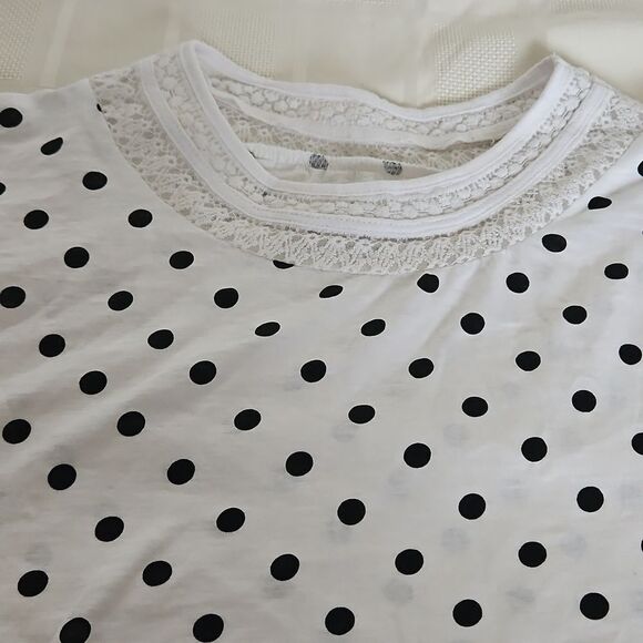Suzy Shier Organic Cotton Lace Detail Sleeveless Polka Dot Top XS White/ Black - Picture 11 of 16